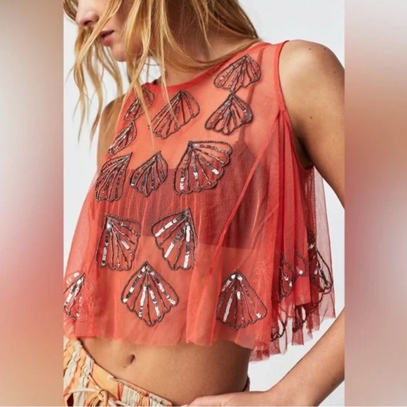 NWT Free People Tulsi Mesh Cropped Shell Top Medium - Picture 1 of 3